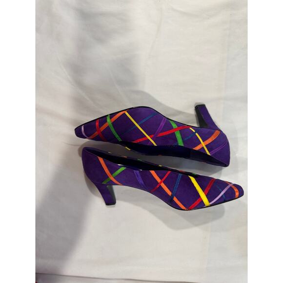 Pazzo Purple Suede & Multicolored Ribbon Size 8B Pump - Picture 4 of 13
